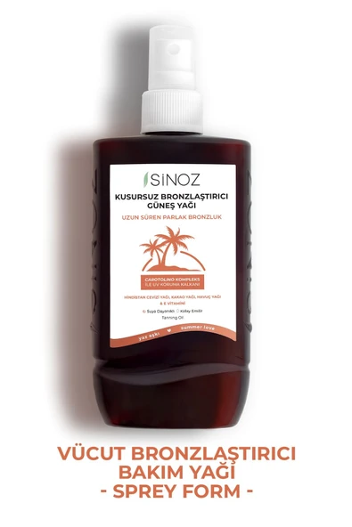SİNOZ KUSURSUZ BRONZLAŞTIRICI GÜNEŞ YAĞI SPREYİ 200 ML HİNDİSTAN CEVİZİ KAKAO HAVUÇ YAĞI IÇEREN ürün görseli 1