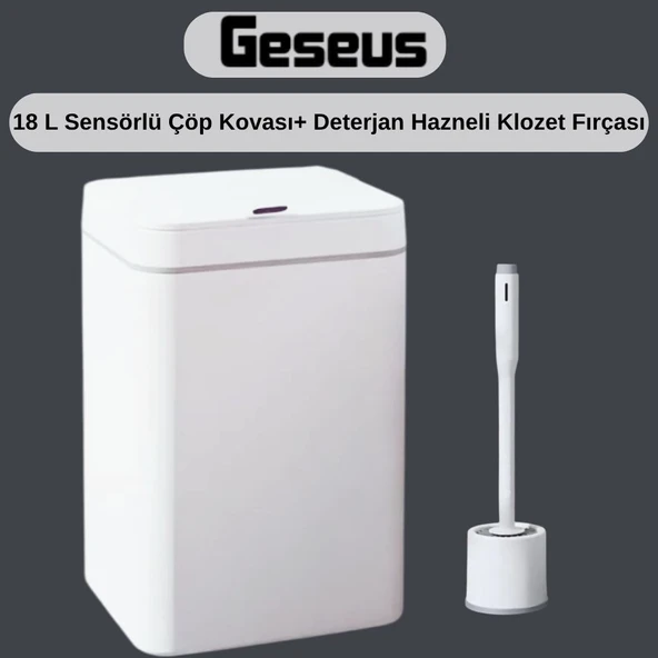 Sensörlü Çöp Kovası Plastik 18 Litre+Deterjan Hazneli Silikon Klozet Fırçası ürün görseli 1