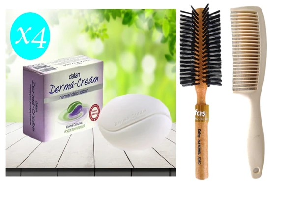 Dalan Sabun Derma Cream Nemlendirici 100GR 4 Adet Sabun Bio Care Tarak Saç Fırçası Klasik Şekil Verme Fön 1+1 Adet ürün görseli 1