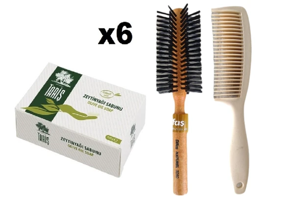 Tariş Zeytinyağlı El ve Saç Sabun 125GR 6 Ad Sabun Bio Care Saplı Tarak Saç Fırçası Klasik Şekil Verme Fön 1+1 Adet ürün görseli 1