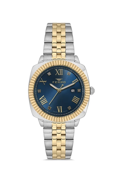 Ferro FL21625AWT-D3 Quartz Çelik Altın/Gri Lacivert Kadran 32 mm Kadın Kol Saati ürün görseli 1