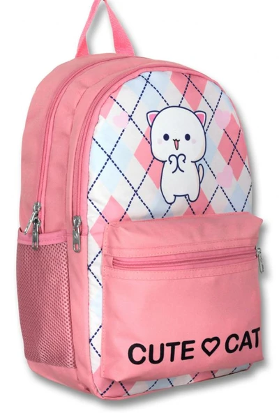 Cennec 5024 (Love Cute Cat - Beyaz Pembe - Kız Çocuk) Okul Çantası ürün görseli 1