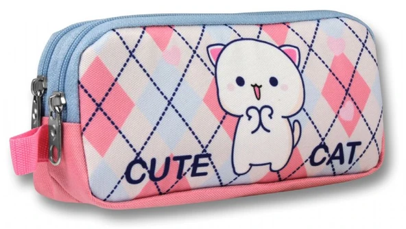 Ümit Çanta Beyaz Pembe Love Cute Cat Desenli Kalem Çantası - Kız Çocuk - 5026 ürün görseli 1