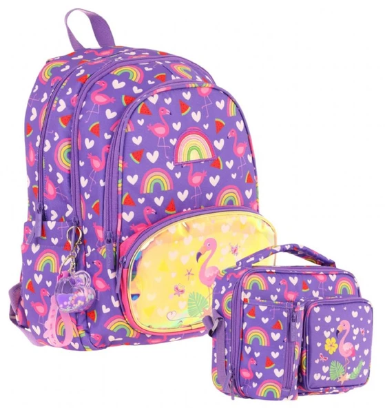 Kaukko Kids Flamingo Nakışlı ve Baskılı Okul Çantası (L5226) ve Thermo Beslenme Çantası (L7226) Seti - Kız Çocuk ürün görseli 1