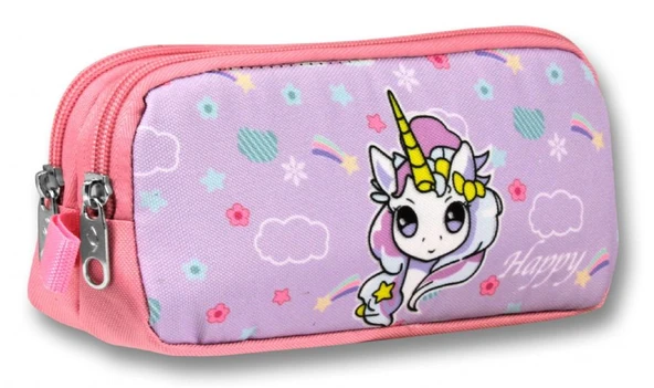 Ümit Çanta Turkuaz Pembe Gökkuşağı Unicorn Desenli Kalem Çantası - Kız Çocuk - 5017 ürün görseli 1