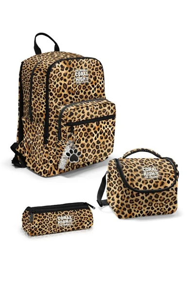 Coral High Kahverengi Leopar Desenli 3'lü Okul Çanta Seti SET0123681 - Kız ürün görseli 1
