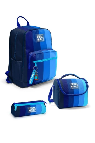 Coral High Renkli Çizgili 3'lü Okul Çanta Seti SET0123695 - Erkek ürün görseli 1