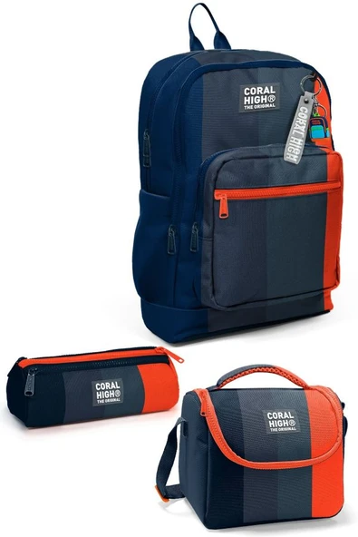 Coral High Kids Renkli Çizgili 3'lü Okul Çanta Seti SET0123782 - Erkek ürün görseli 1