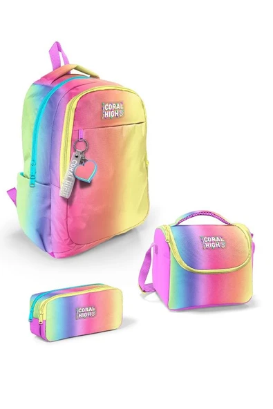 Coral High Kids Renk Geçişli Desenli 3'lü Okul Çanta Seti SET0123668 - Kız ürün görseli 1