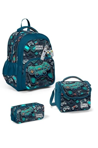 Coral High Kids Nefti Gamer Desenli 3'lü Okul Çanta Seti SET0114423 - Erkek ürün görseli 1