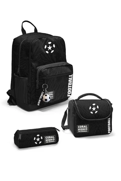 Coral High Siyah Futbol Desenli 3'lü Okul Çanta Seti SET0123698 - Erkek ürün görseli 1