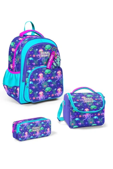Coral High Kids Lavanta Turkuaz Deniz Temalı 3'lü Okul Çanta Seti SET0114422 - Kız ürün görseli 1