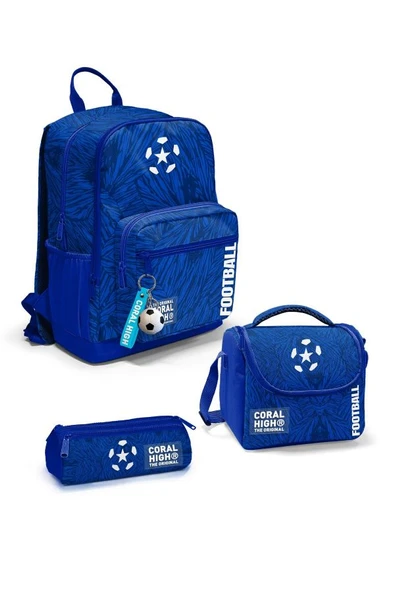 Coral High Lacivert Saks Futbol Desenli 3'lü Okul Çanta Seti SET0123697 - Erkek ürün görseli 1