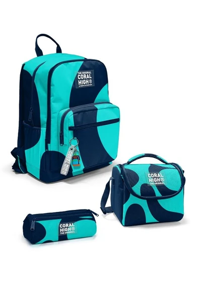 Coral High Lacivert Turkuaz Desenli 3'lü Okul Çanta Seti SET0123686 - Erkek ürün görseli 1