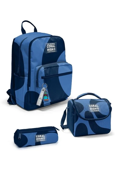 Coral High Lacivert Mavi Desenli 3'lü Okul Çanta Seti SET0123688 - Erkek ürün görseli 1