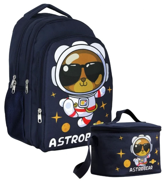 Cennec Sırt Çantası+Beslenme Çantası Seti - Lacivert Beyaz - Astronot Ayıcık - Erkek Çocuk - SETUMT5045B ürün görseli 1
