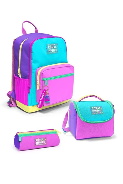 Coral High Çok Renkli 3'lü Okul Çanta Seti SET0123676 - Kız ürün görseli 1