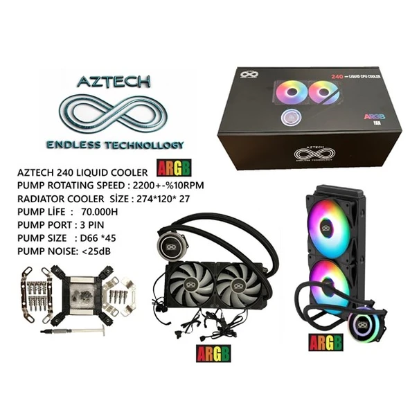 AZTECH 240mm LIQUID COOLING AZ240-1B ARGB Sıvı Soğutmalı AM5-1851p İşlemci Fanı ürün görseli 1