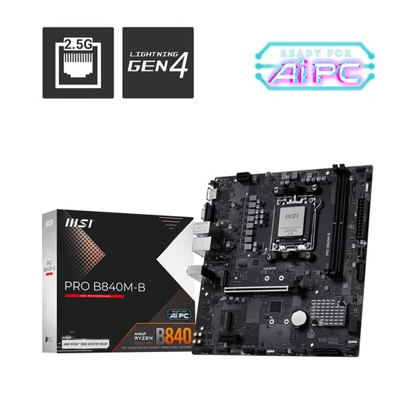 MSI PRO B840M-B DDR5 HDMI PCIe 16X v4.0 AM5 mATX ürün görseli 1