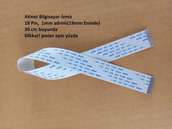 Awm 20624 80C 60V Vw-1 Flex Kablo 18 pinli, 1mm adımlı,  30 santim boyunda 18-1-30A ürün görseli 1