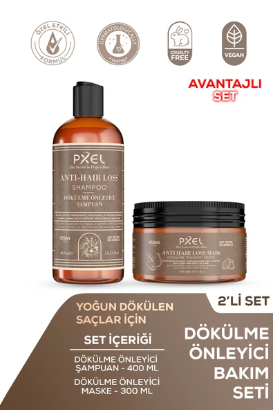 PXEL Dökülme Karşıtı Şampuan  Maske 2’li Vegan Dökülme Önleyici Set ürün görseli 1