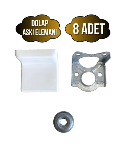 Dolap Askı Elemanı Mobilya Duvar Askı Aparatı(BEYAZ) Beyaz BEYAZ - 8 ADET ürün görseli 1