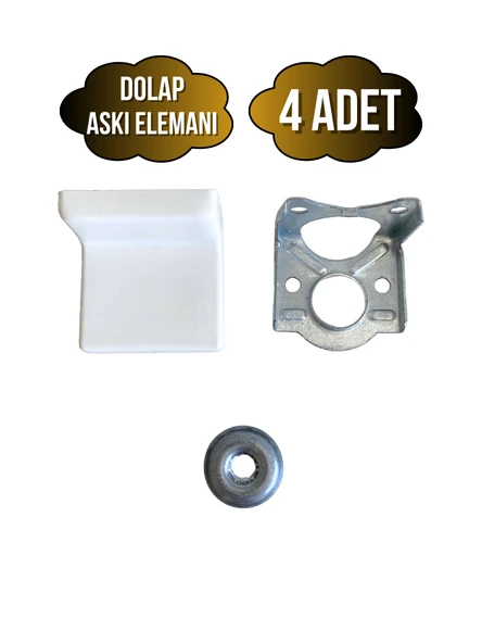 Dolap Askı Elemanı Mobilya Duvar Askı Aparatı(BEYAZ) Beyaz BEYAZ - 4 ADET ürün görseli 1