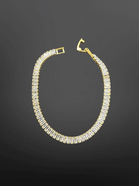 Baget Zirkon Taşlı Gold Renk 316L Çelik Bileklik | Işıltılı Klasik ve Zarif Takı ürün görseli 1