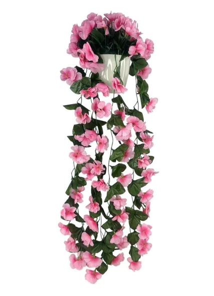 Nettenevime Yapay Çiçek Sarkan Pembe Menekşe Krem Rengi Saksıda 4 Sarkan Dallı 70cm ürün görseli 1