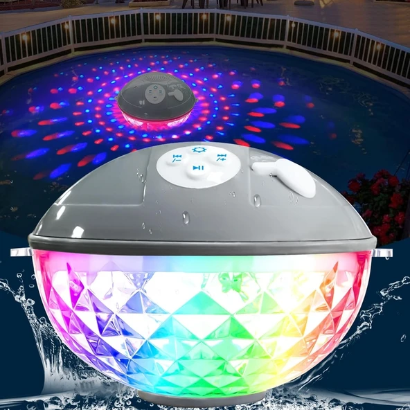 HyMark Bluetooth BT601 Havuz Hoparlörü Renkli RGB Led Işık IP68 Su Geçirmez Dahili Şarjlı Pilli Ses Bombası ürün görseli 1