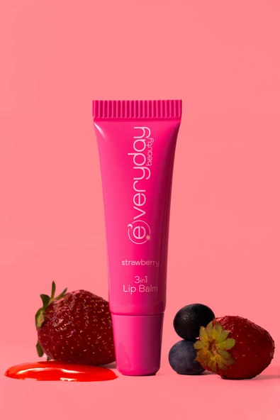 Everyday Beauty 3in1 Lip Balm Çilek, Nemlendirici Besleyici Parlatıcı Dudak Bakım 10 ml ürün görseli 1