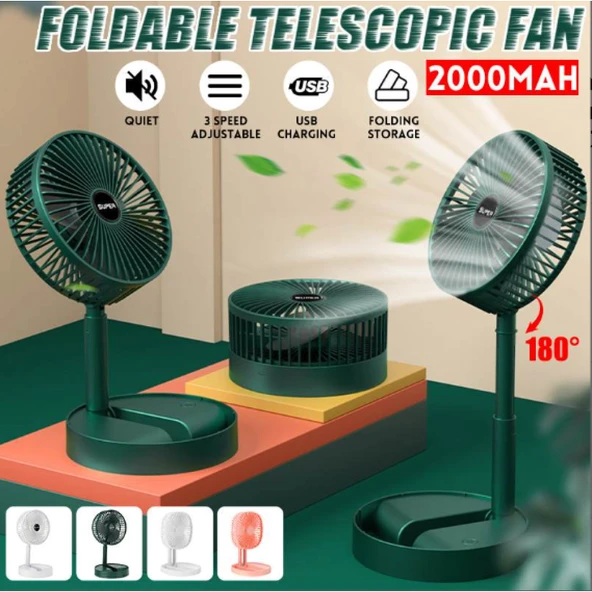 Katlanır Teleskopik Zemin Fanı Yaz Sessiz Öğrenci Masaüstü Fan USB Şarj Edilebilir Taşınabilir Ev Mini Hava Soğutucu ürün görseli 1