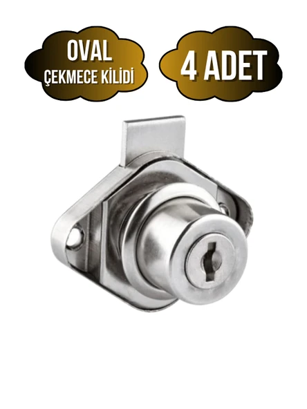 Oval Çekmece Kilidi Anahtarlı Dolap Mobilya Kilidi(OVAL) Krom OVAL - 4 ADET ürün görseli 1