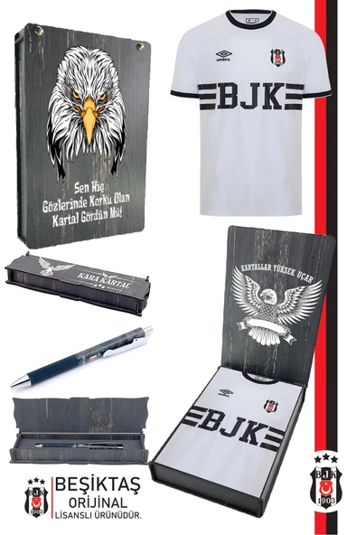 Beşiktaş Orijinal Lisanslı Nostalji Beyaz Bjk Çocuk Forma + Tükenmez Hybrit Kalem Set Hediyelik Ahşap Kutulu ürün görseli 1