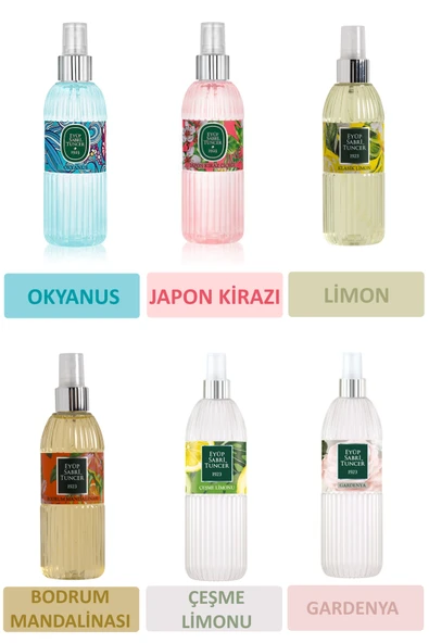 Eyüp Sabri Tuncer Sprey Kolonya Seti 150 ml x 6 Adet (Japon Kirazı, Çeşme Limonu, Bodrum Mandalinası, Gardenya, Okyanus, Limon) ürün görseli 1