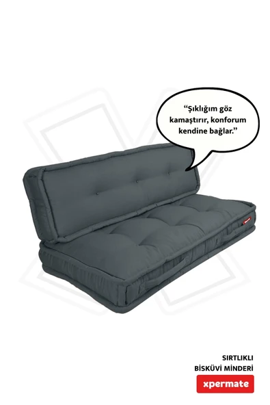XPERMATE Bisküvi Minder Petek Önü Palet Üstü Minderi Fransız Minder Bank ve Bahçe Minderi 60X120x14 cm Antrasit ürün görseli 1