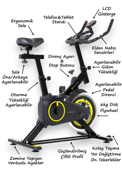Max Fit Voit Garantili Maxfit S1 Spinbike Direnç Ayarlı Ayarlanabilir Sele Ve Gidon ürün görseli 1
