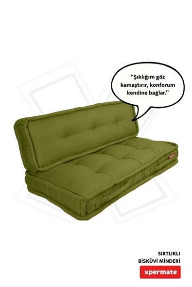XPERMATE Bisküvi Minder Petek Önü Palet Üstü Minderi Fransız Minder Bank ve Bahçe Minderi 60X120x14 cm Yeşil ürün görseli 1
