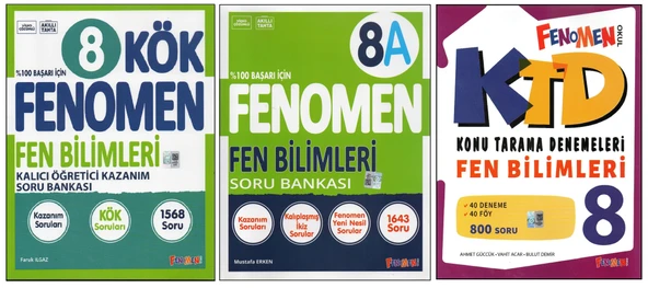 FENOMEN 8. SINIF FEN B. KÖK+8A+KONU TARAMA D. (3 KİTAP) ürün görseli 1
