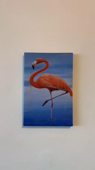 Deniz Kenarıda Flamingo Natürel Tasarım Ahşap Çerçeve Ev İşyeri Ofis Duvar Kanvas Tablo ANML3 ürün görseli 1