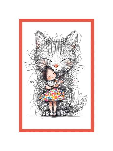Sevimli Kedi Çizimli Dekoratif Kartpostallar ve Hediye Not Kartları  Sarılmanın Gücü 10 x 15 cm ürün görseli 1