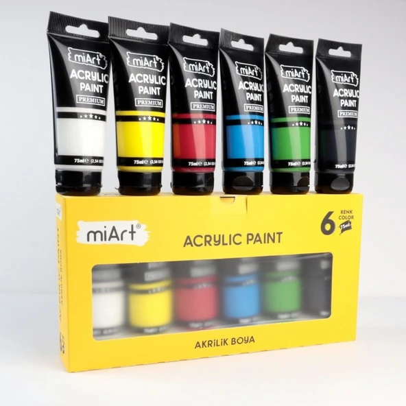 Miart Akrilik Boya Tüp 6 Renk x 75 ml ürün görseli 1