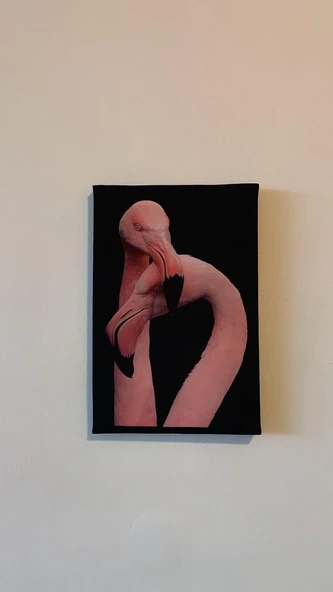 Çift Flamingo Natürel Tasarım Ahşap Çerçeve Ev İşyeri Ofis Duvar Kanvas Tablo ANML4 ürün görseli 1