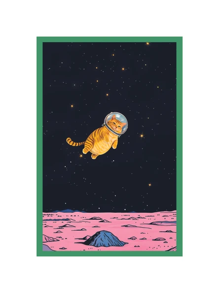 Sevimli Kedi Çizimli Kartpostallar ve Hediye Not Kartları  Astronot Kedi Uzay Macerası 10 x 15 cm ürün görseli 1