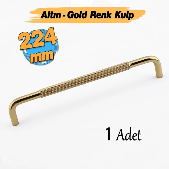 Tırtıklı Altın Gold Metal Kulp 224 mm 22.4 cm Mobilya Çekmece Dolap Dolabı Modern Kapak Kulpları ürün görseli 1