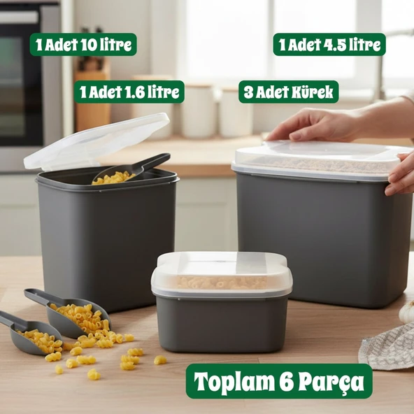 Vip Ahmet VP-038 Masal Saklama Kabı Seti 10 Lt+ 4,5 Lt+1,6 Lt Gri ürün görseli 1
