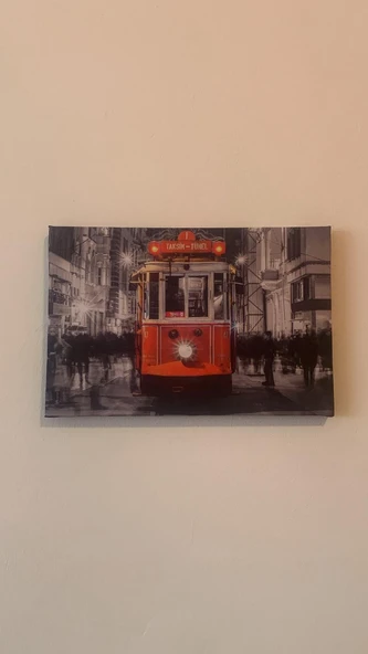 Taksim Tünel Tramvay Natürel Tasarım Ahşap Çerçeve Ev İşyeri Ofis Duvar Kanvas Tablo SBK1 ürün görseli 1