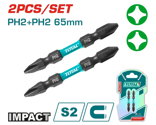 Total DARBELİ 65MM 2 Lİ ÇİFT TARAFLI PH2 BİTS UÇ TACIM72PH265 ürün görseli 1