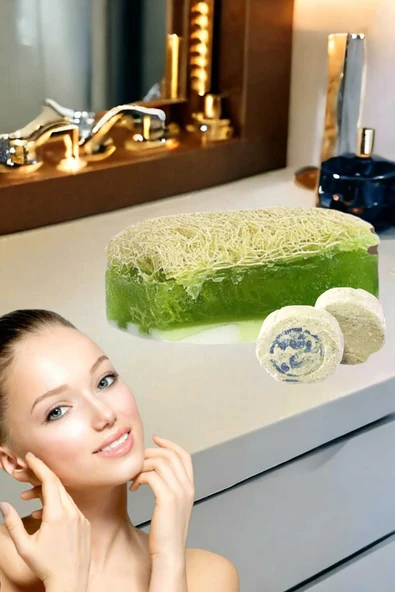 2'li Tüm Cilt Sıkılaştırıcı Gerdirme Yüz Yoga Yüz Bakım Peeling Lifli Sabun+Taş ürün görseli 1
