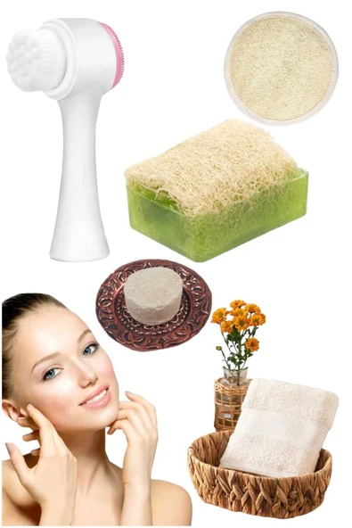 5'li Kabak Lifli Avokado Sabun Yüz Pedi Cilt Temizleme Fırçası Sıkılaştırma Temizleme Peeling Seti ürün görseli 1